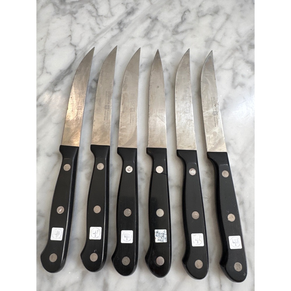 Wusthof Gourmet 4050/12cm Steak Knives Set of 6 Solingen Germany Black Handle